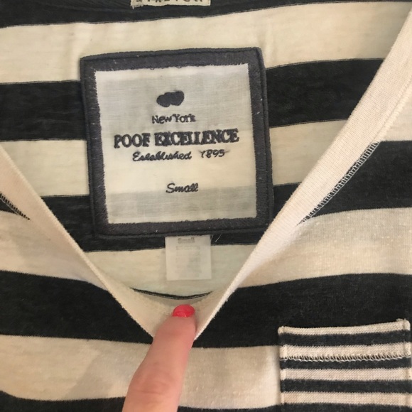 Poof Excellence Grey/Cream Stripped Top Size S - Picture 2 of 3